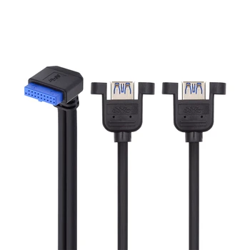 5 Gbit/s с два порта USB 3.0, под ъгъл от 90 градуса към 19/20Pin заглавието Y-Образен кабел-Сплитер с Винтовым Ключалка За Закрепване на панел