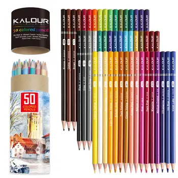 50 Наситени ярки цветове, Маслен пастел, Hb, Дърво, Цветни молива за рисуване, художници, Ученически пособия за colorization