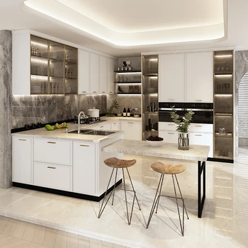 Вградени кухненски шкафове по поръчка, модерни и минималистичные стелажи, плотове от кварцов камък