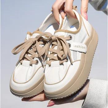 Дамски ежедневни обувки на дебела подметка, Лятна новост 2023, Мрежести Малки бели обувки, Универсални спортни обувки на равна подметка, женски zapatos