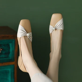 Дамски обувки с квадратни пръсти по френски ретро стил 2023, Нова мода, срастване гънки, Ежедневни Лесна градинска Удобна Лятна дамски обувки на токчета