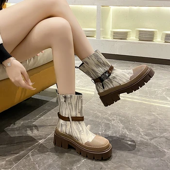 Дамски полусапожки 2023, Новост зимата, Модни обувки в стил ретро, Удобни дамски обувки на дебелите обувки с дебела подметка