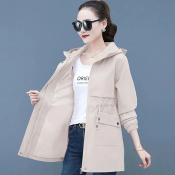 Дамско яке с дълъг ръкав 2023, новата пролетно-есенна корейската версия, палто с качулка за отслабване, без талия, Tide