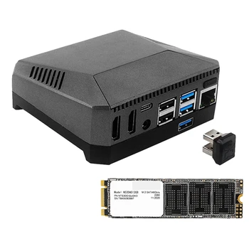 За Raspberry Pi 4 Аргон M. 2 Алуминиев корпус SATA SSD към USB 3.0 Адаптер Вграден вентилатор за охлаждане SSD карти