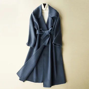 Зимата ново дамско палто, вълнена, Корейското модно двустранно кашемировое палто, тънка яке с регулируема талия, дамски дълга ветровка Q886
