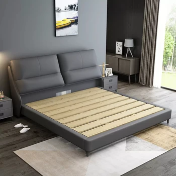 Изработена по поръчка ново италианско кожено легло минималистична, лесно, 1.8 метра, благородна сватбена легло за съхранение на двама.