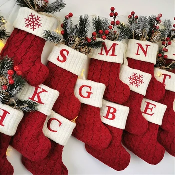 Коледни чорапи с бродирани букви от А до я, букви в азбуката, Снежинка, лапа за домашни любимци, Коледна украса
