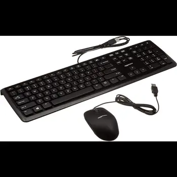 Комплект кабелни, компютърни клавиатури Amazon Basics USB (QWERTY) и мишки, черни