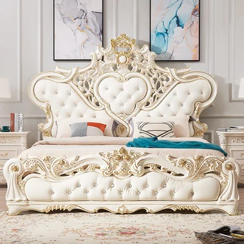 Легло в европейски стил кожена двойно легло Начало спалня Луксозна легло във френски стил Европейската легло Queen-size
