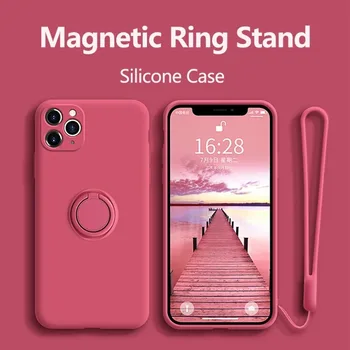 Течна Силиконова Обвивка Пълномаслено Ring Ring Shell Калъф За iPhone 14Pro 13 14 Плюс 12 11 XS Max XR X 6 7 8 Плюс Калъф-Поставка за Каишка За